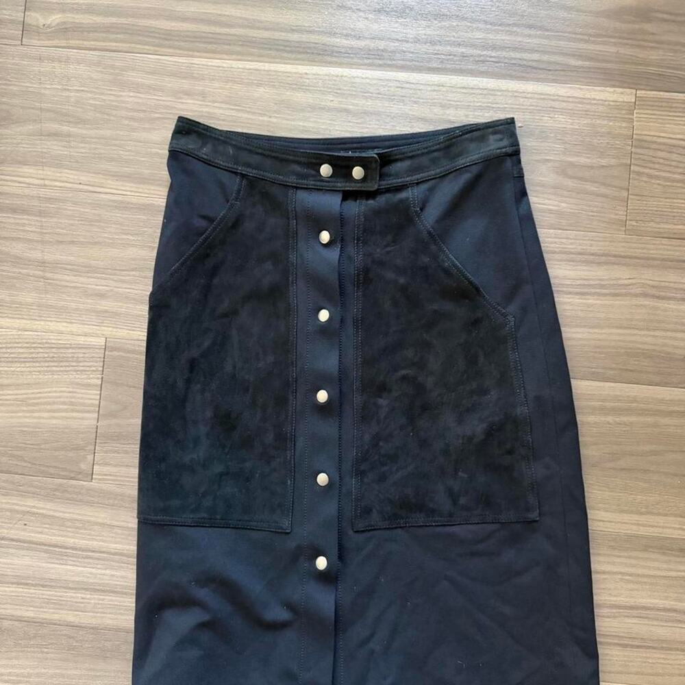 Theory black leather skirt suede details